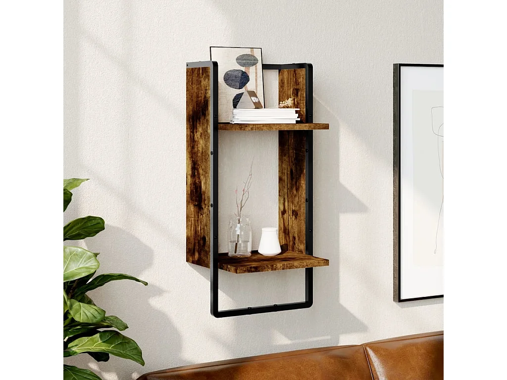 Mensola da Parete con Asta Rovere Fumo 30x25x65 cm
