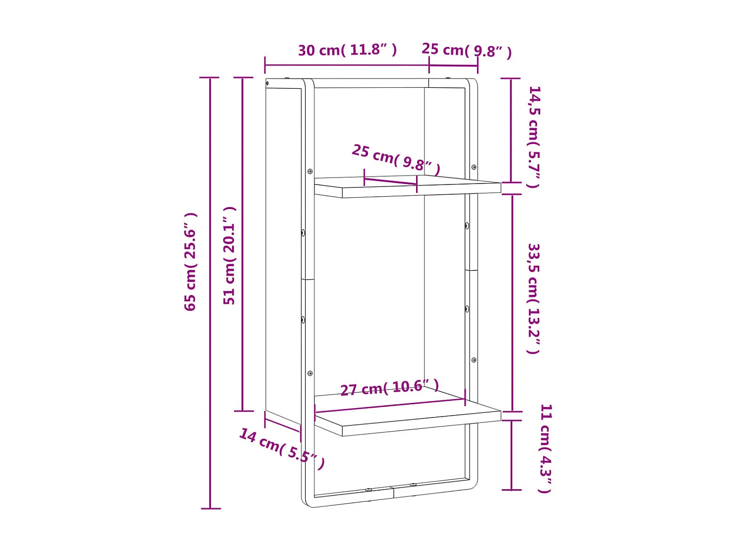 Mensola da Parete con Asta Rovere Fumo 30x25x65 cm