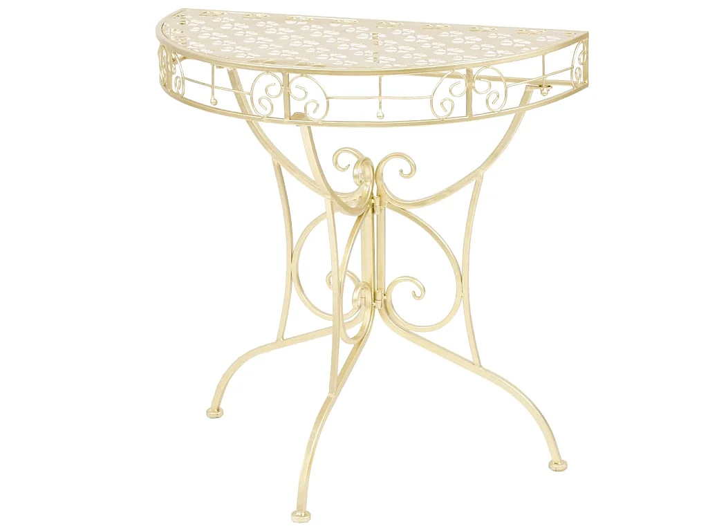 Bijzettafel vintage stijl half rond 72x36x74 cm metaal goud