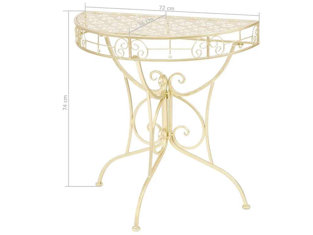 Bijzettafel vintage stijl half rond 72x36x74 cm metaal goud