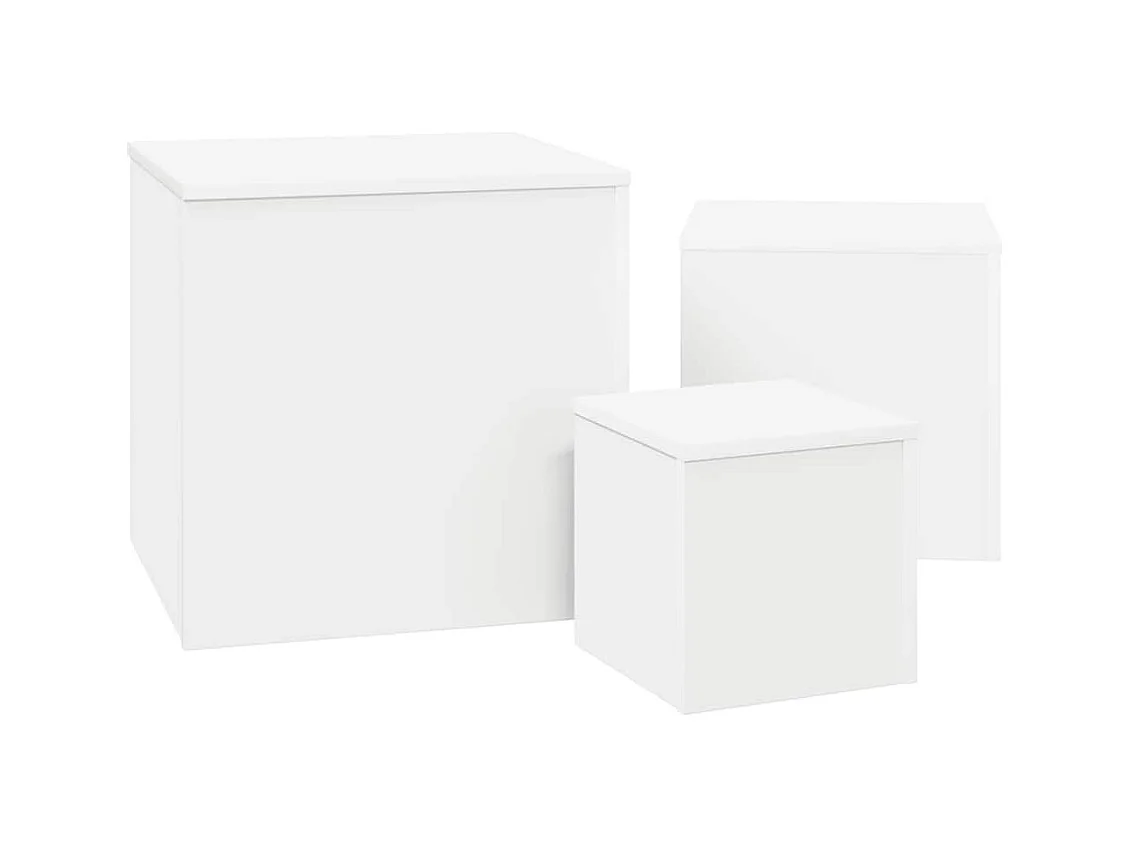 Tables d'appoint 3 pièces en bois d'ingénierie blanc