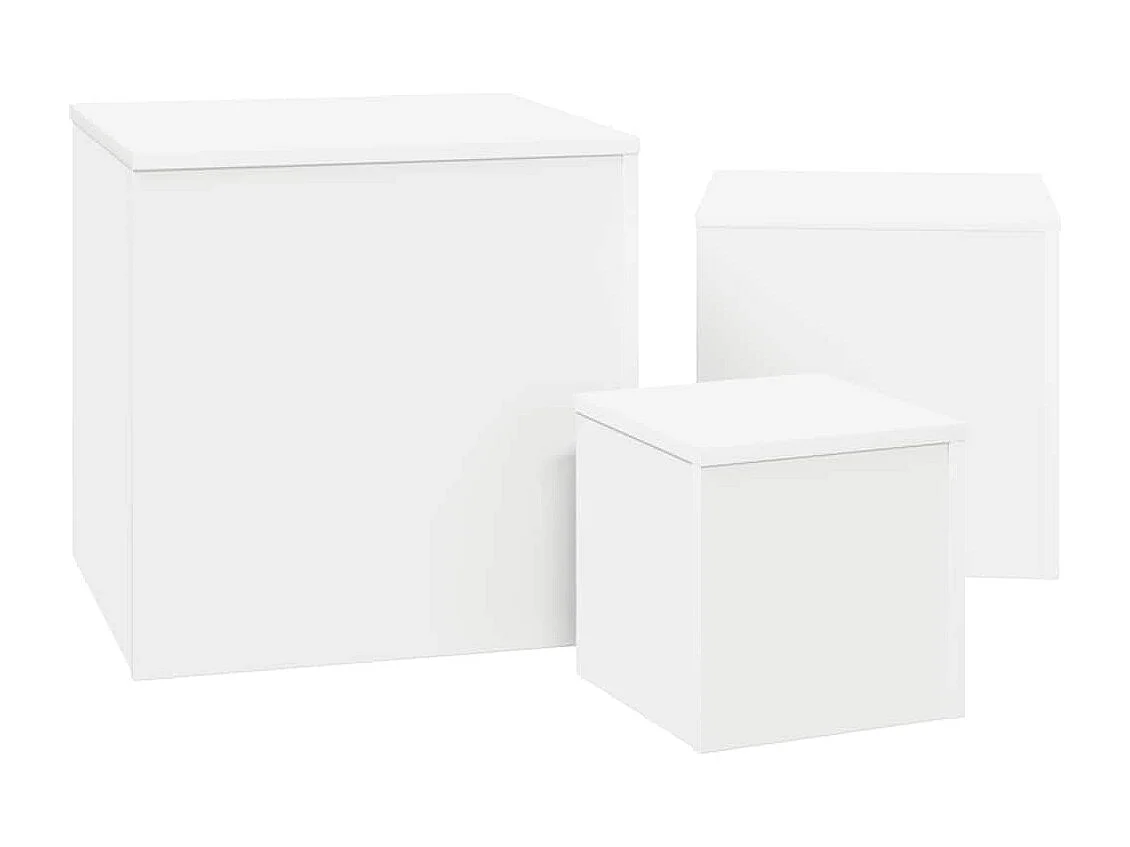 Tables d'appoint 3 pièces en bois d'ingénierie blanc