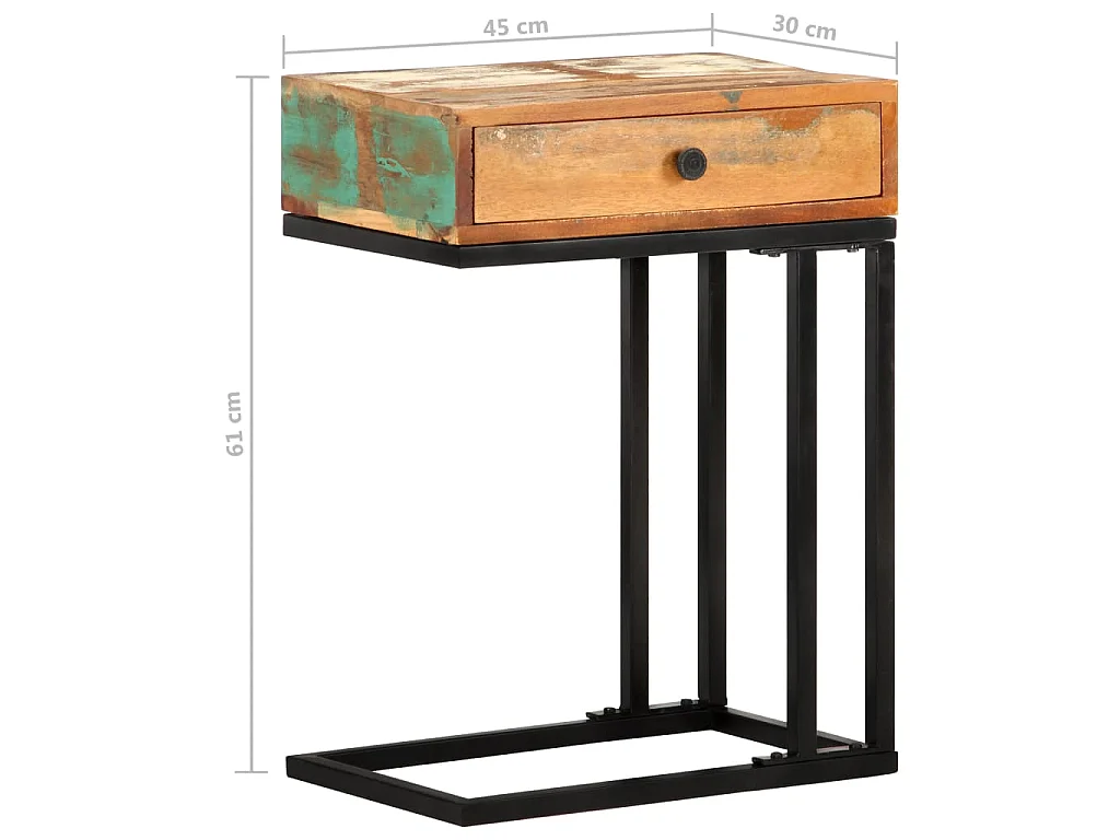 Bijzettafel U-vormig 45x30x61 cm massief gerecycled hout