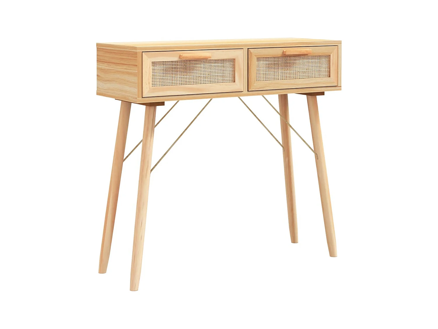 Wandtafel 80x30x75 cm massief grenenhout en natuurlijk rattan