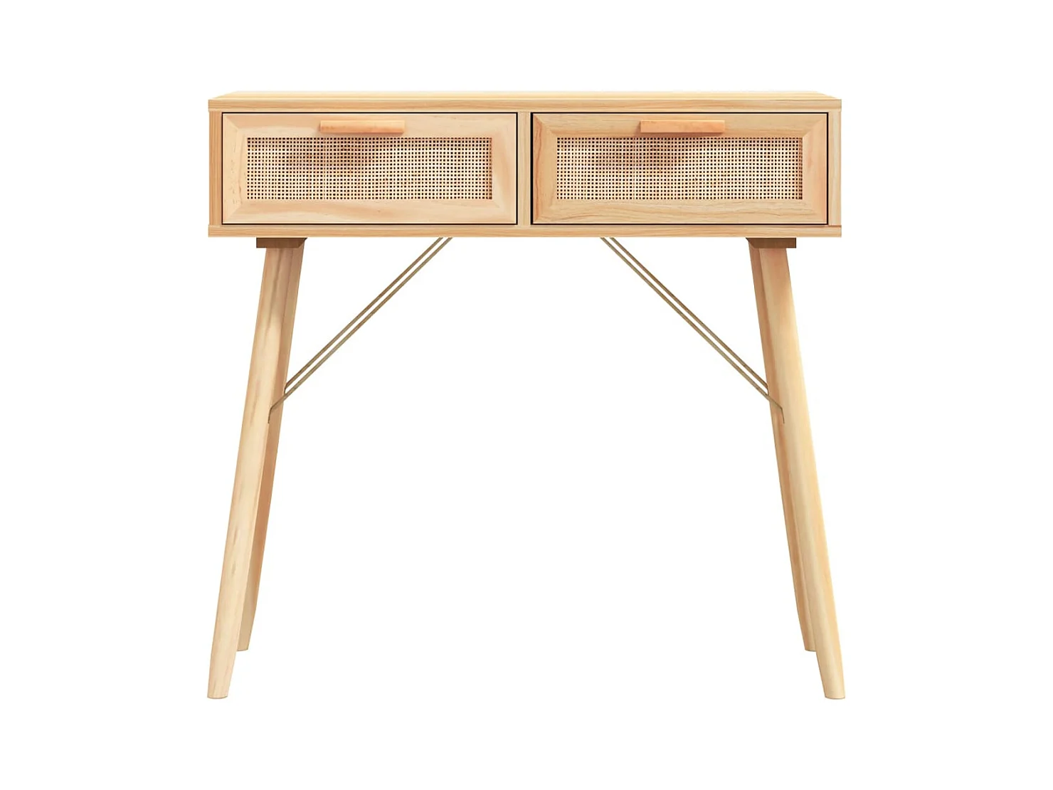 Table console Marron 80x30x75 cm Bois massif pin /rotin naturel