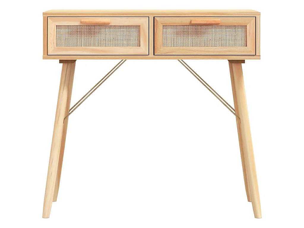 Table console Marron 80x30x75 cm Bois massif pin /rotin naturel