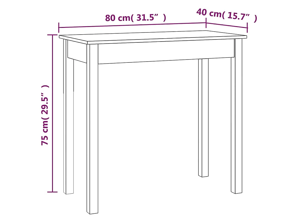 Wandtafel 80x40x75 cm massief grenenhout