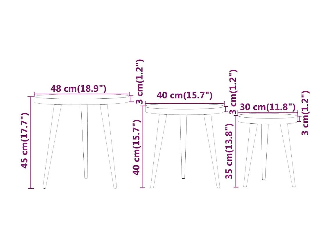 Ensemble de tables d'appoint 3 pcs Gris MDF et fer