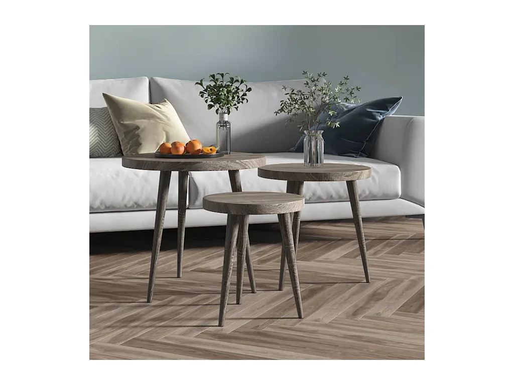 Ensemble de tables d'appoint 3 pcs Gris MDF et fer
