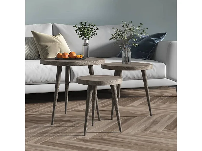 Ensemble de tables d'appoint 3 pcs Gris MDF et fer
