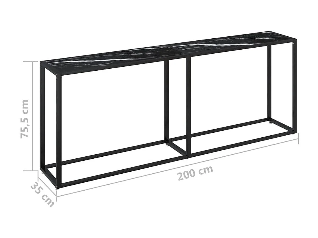 Table console Marbre noir 200x35x75,5 cm Verre trempé