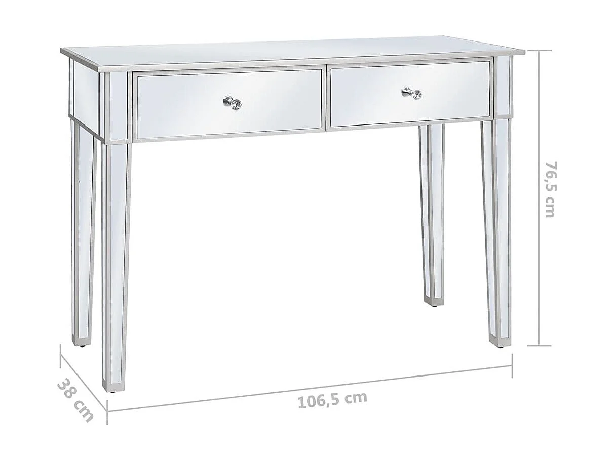 Mesa consola espelhada em MDF e vidro 106,5x38x76,5 cm