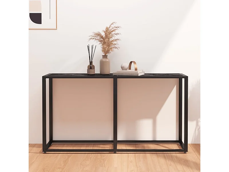 Konsolentisch Schwarz Marmor-Optik 140x35x75,5 cm Hartglas
