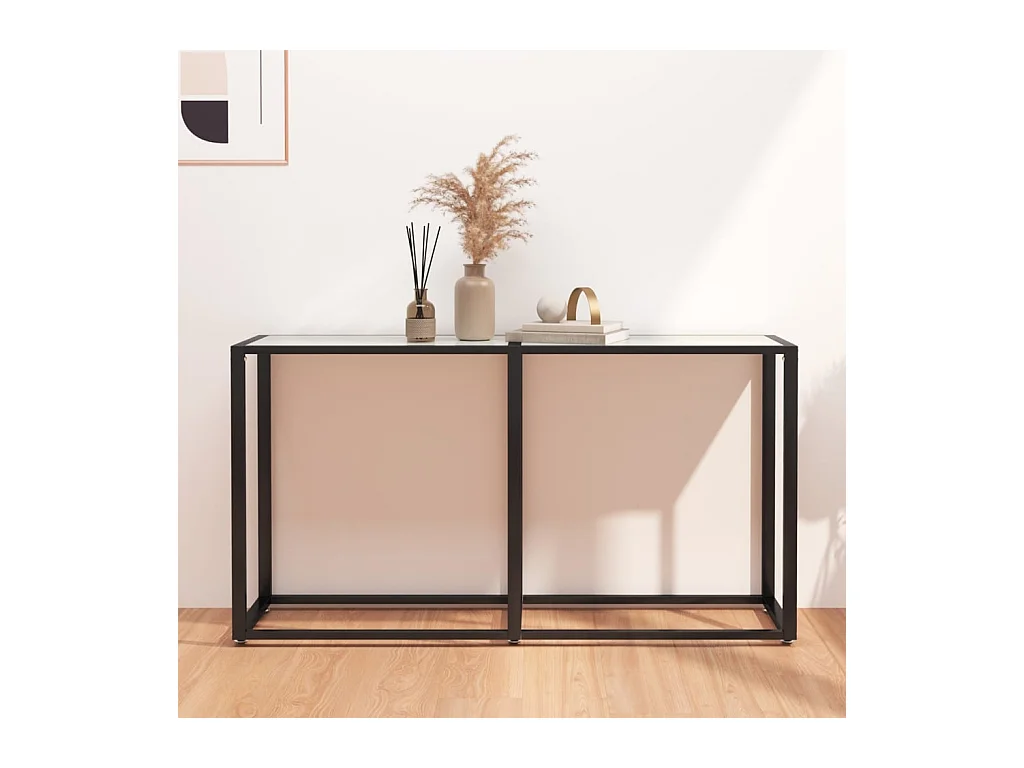 Table console Marbre blanc 140x35x75,5 cm Verre trempé
