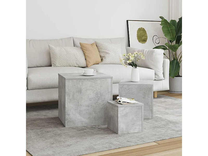 Tables d'appoint 3 pcs Gris béton Bois d’ingénierie