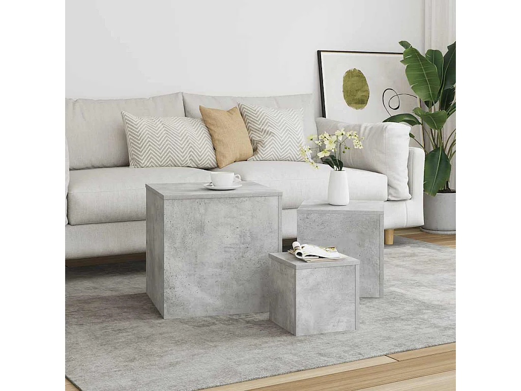 Tables d'appoint 3 pcs Gris béton Bois d’ingénierie