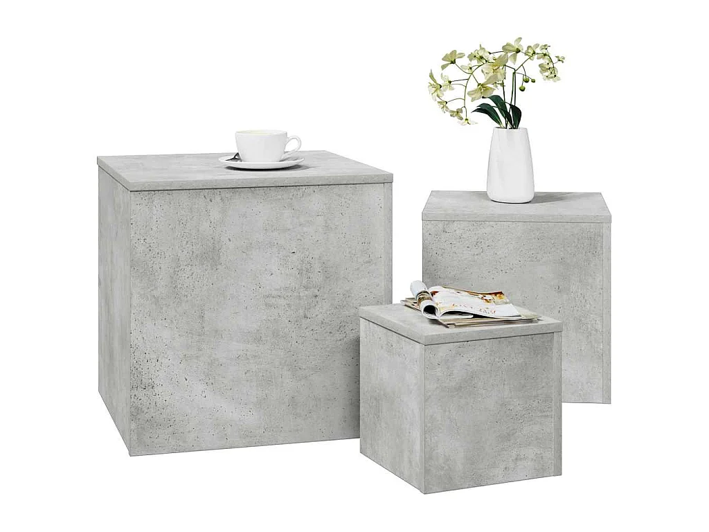 Tables d'appoint 3 pcs Gris béton Bois d’ingénierie