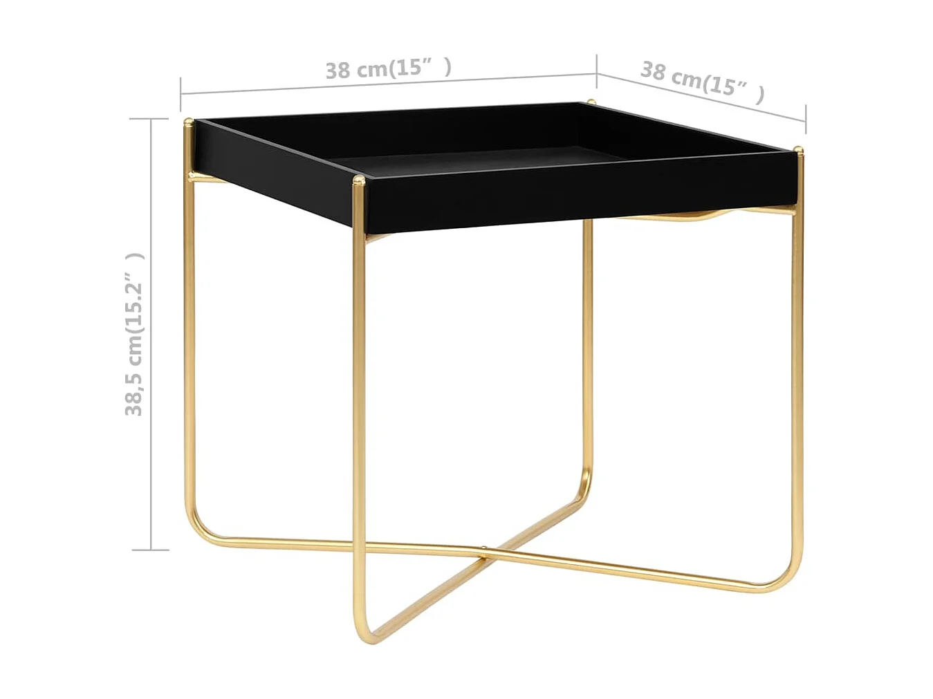 Tavolino Laterale Nero e Oro 38x38x38,5 cm in MDF