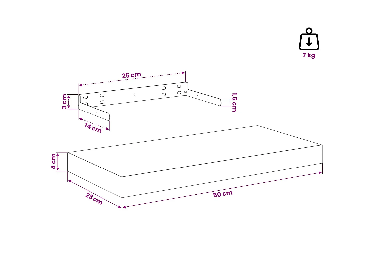 Étagère murale flottante chêne 50x23,5x3,8 cm MDF