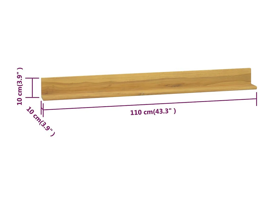Étagères murales 2 pcs 110x10x10 cm Bois de teck massif