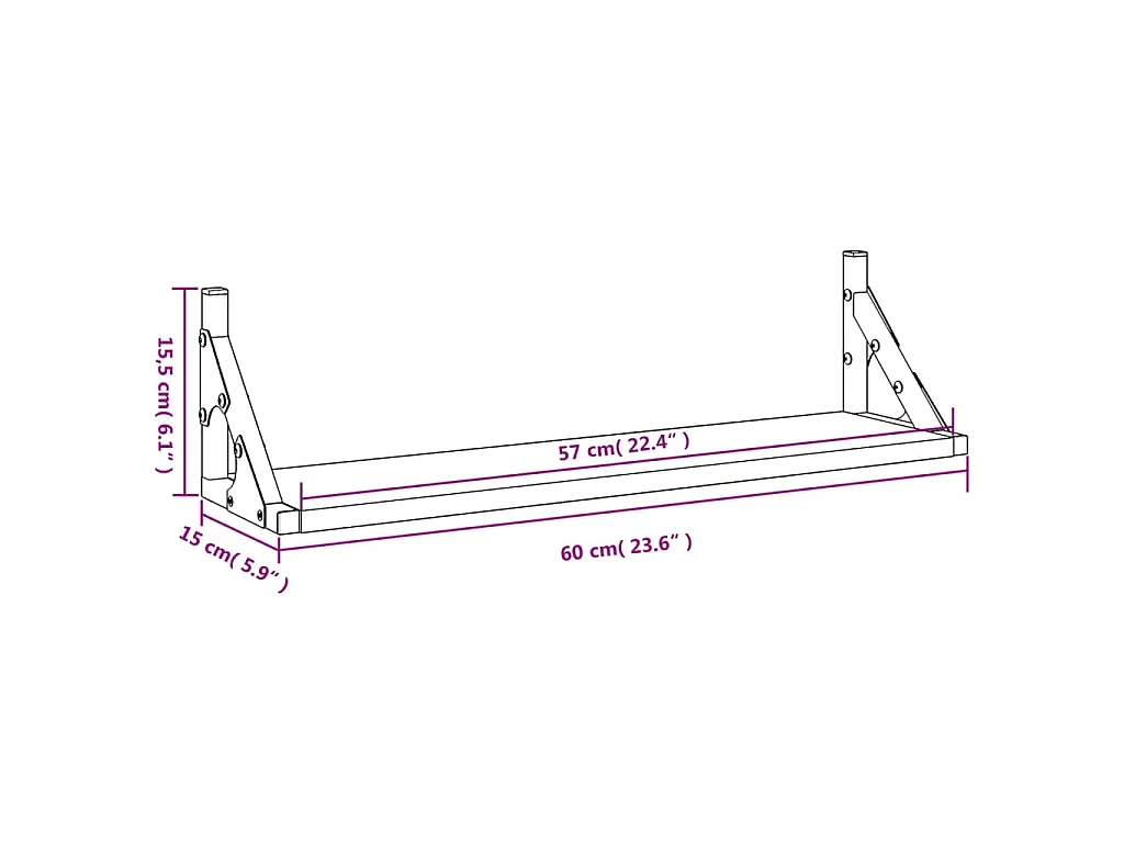 Wandschappen 2 st 60x15x15,5 cm grijs sonoma eikenkleurig