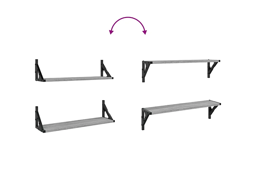 Wandschappen 2 st 60x15x15,5 cm grijs sonoma eikenkleurig