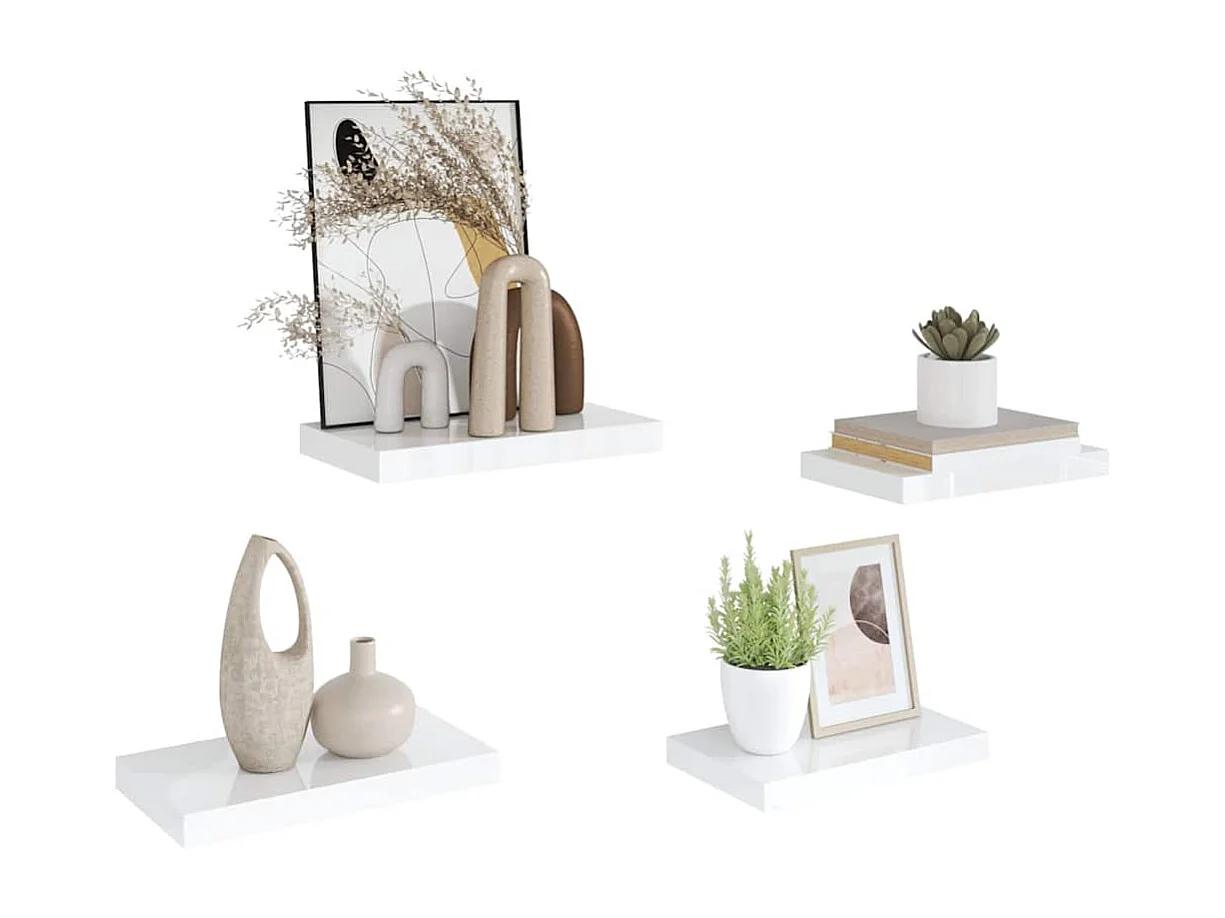 Schweberegale 4 Stk. Hochglanz-Weiß 40x23x3,8 cm MDF