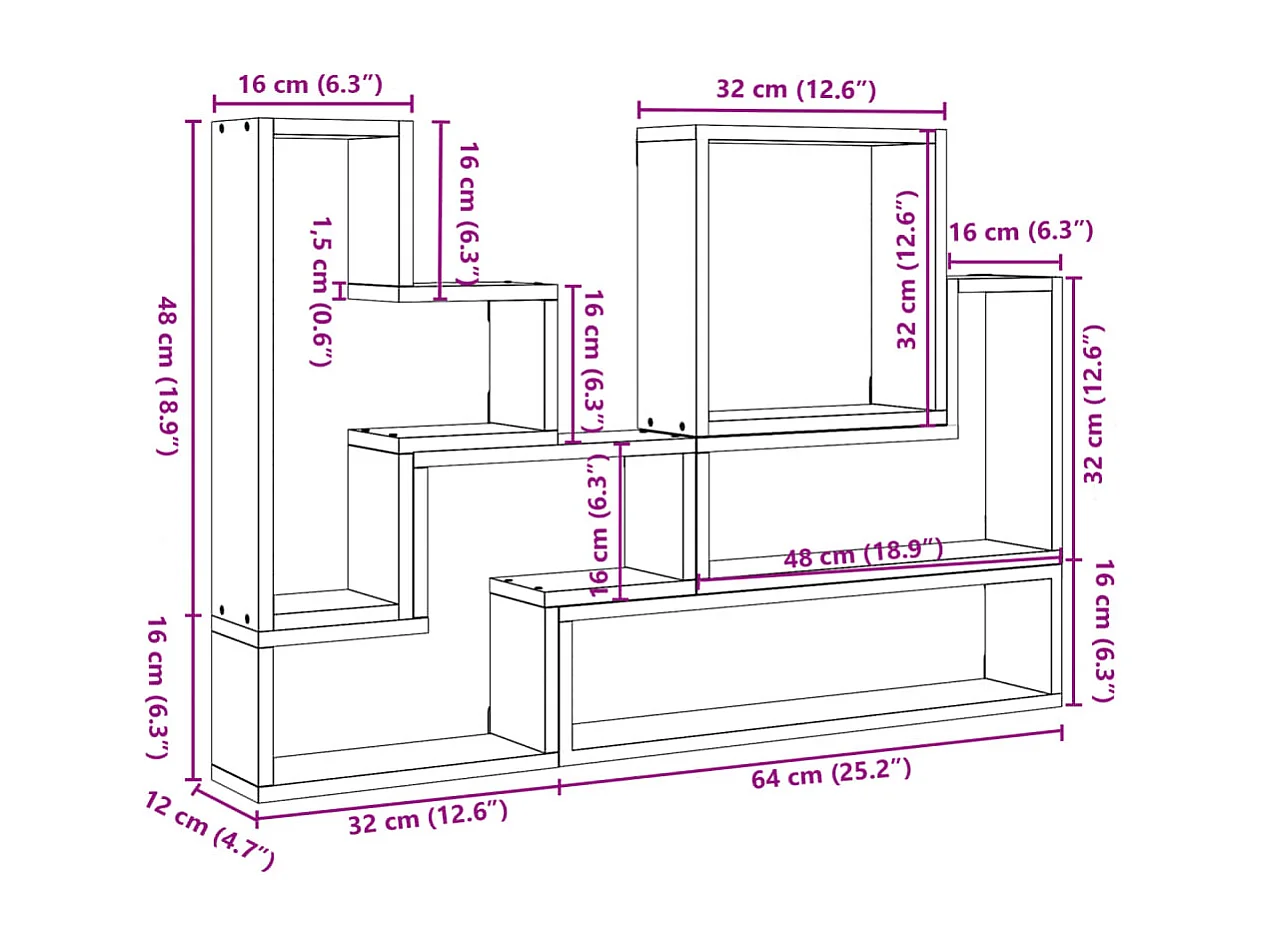 Prateleira parede 96x12x64 cm derivados madeira carvalho fumado