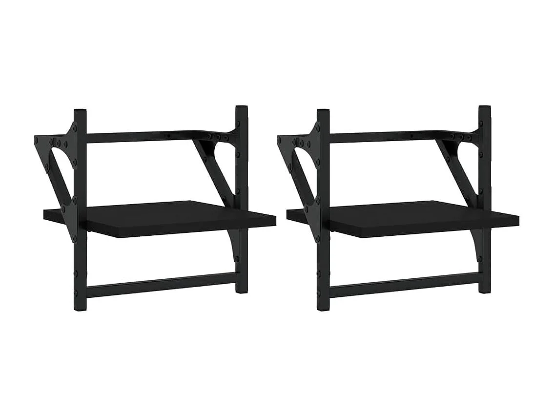 Étagères murales avec barres 2 pcs noir 30x25x30 cm