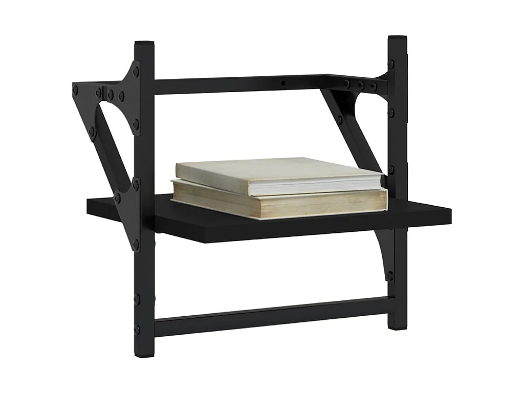 Wandschappen met stangen 2 st 30x25x30 cm zwart