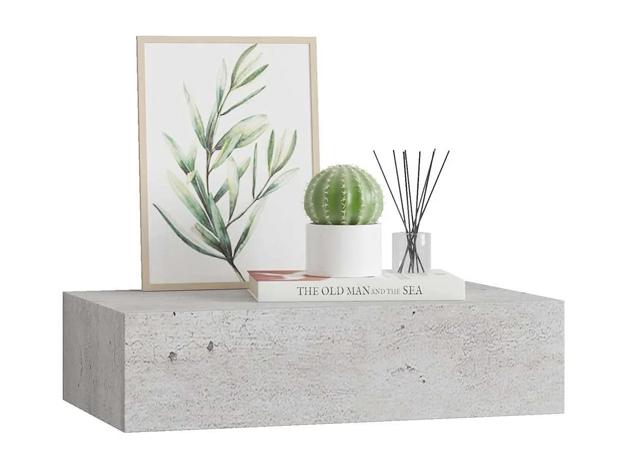 Prateleira de parede com gaveta MDF 40x23,5x10 cm cinza cimento