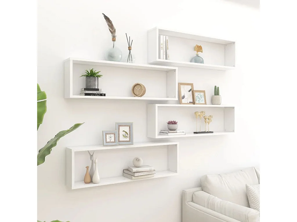 Prateleiras parede forma cubo 4pcs deriv. madeira 100x15x30 cm