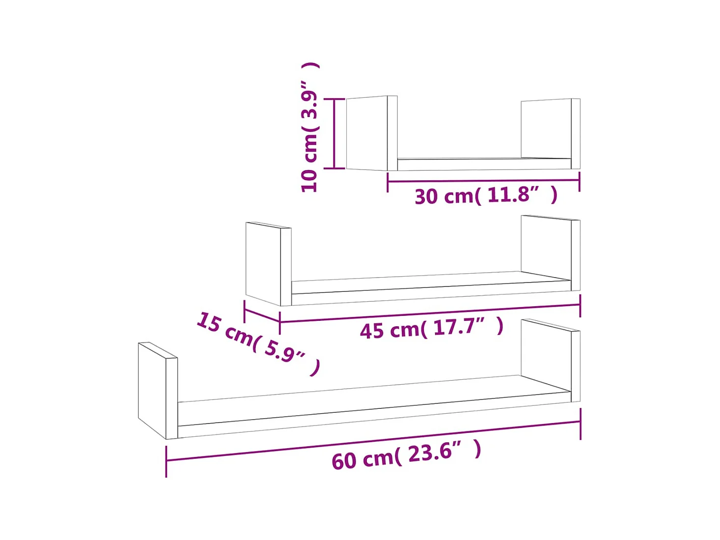 Estantes de pared 3 unidades madera de ingeniería roble marrón