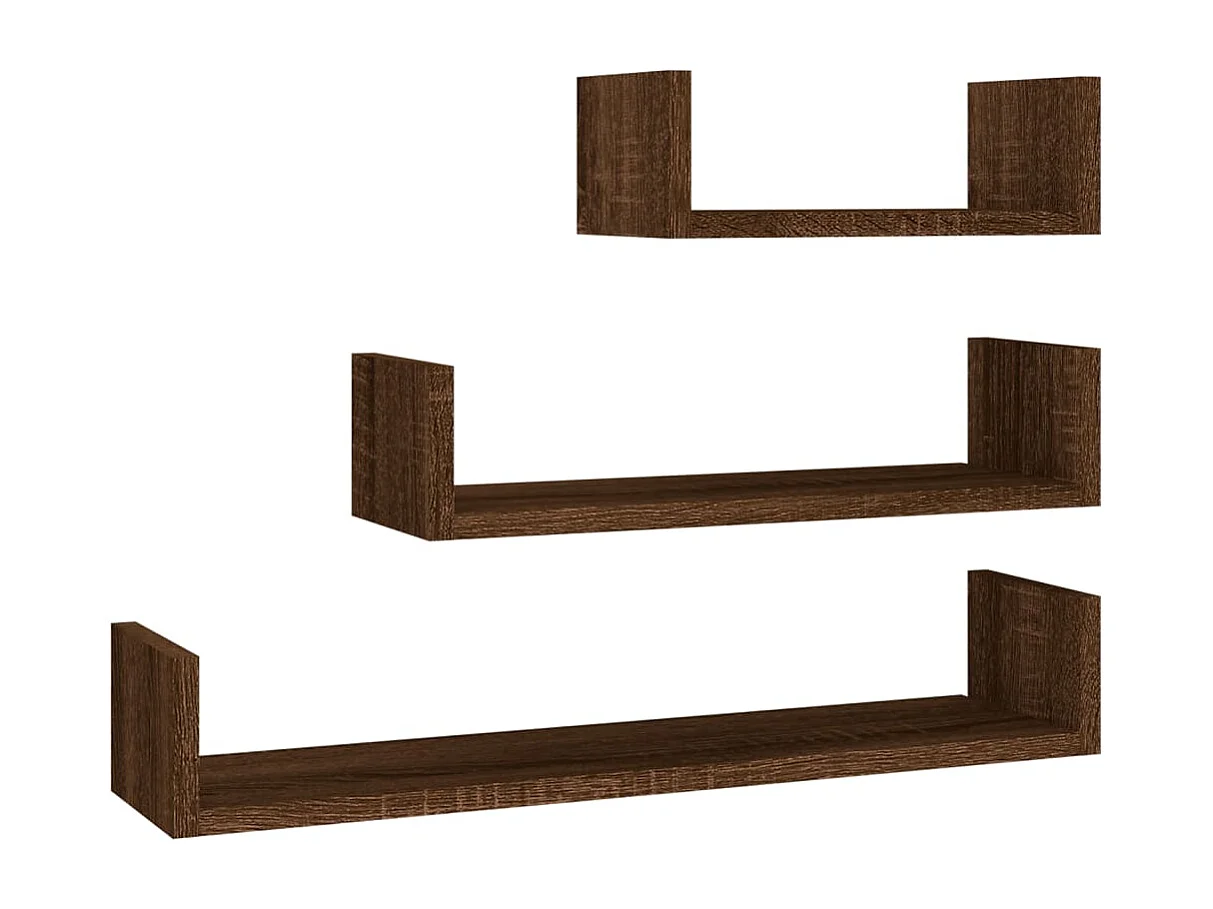 Prateleiras de parede 3 pcs derivados madeira carvalho castanho
