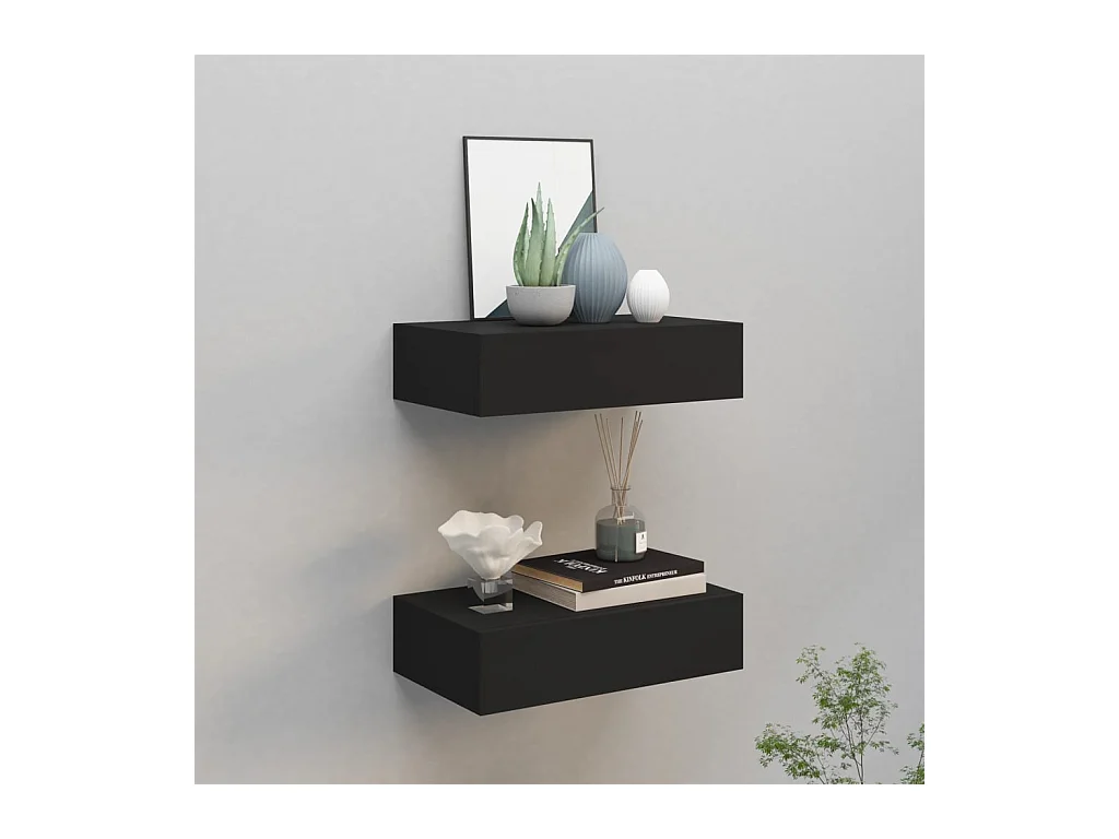 Étagères à tiroirs murales 2 pcs noir 40x23,5x10 cm MDF
