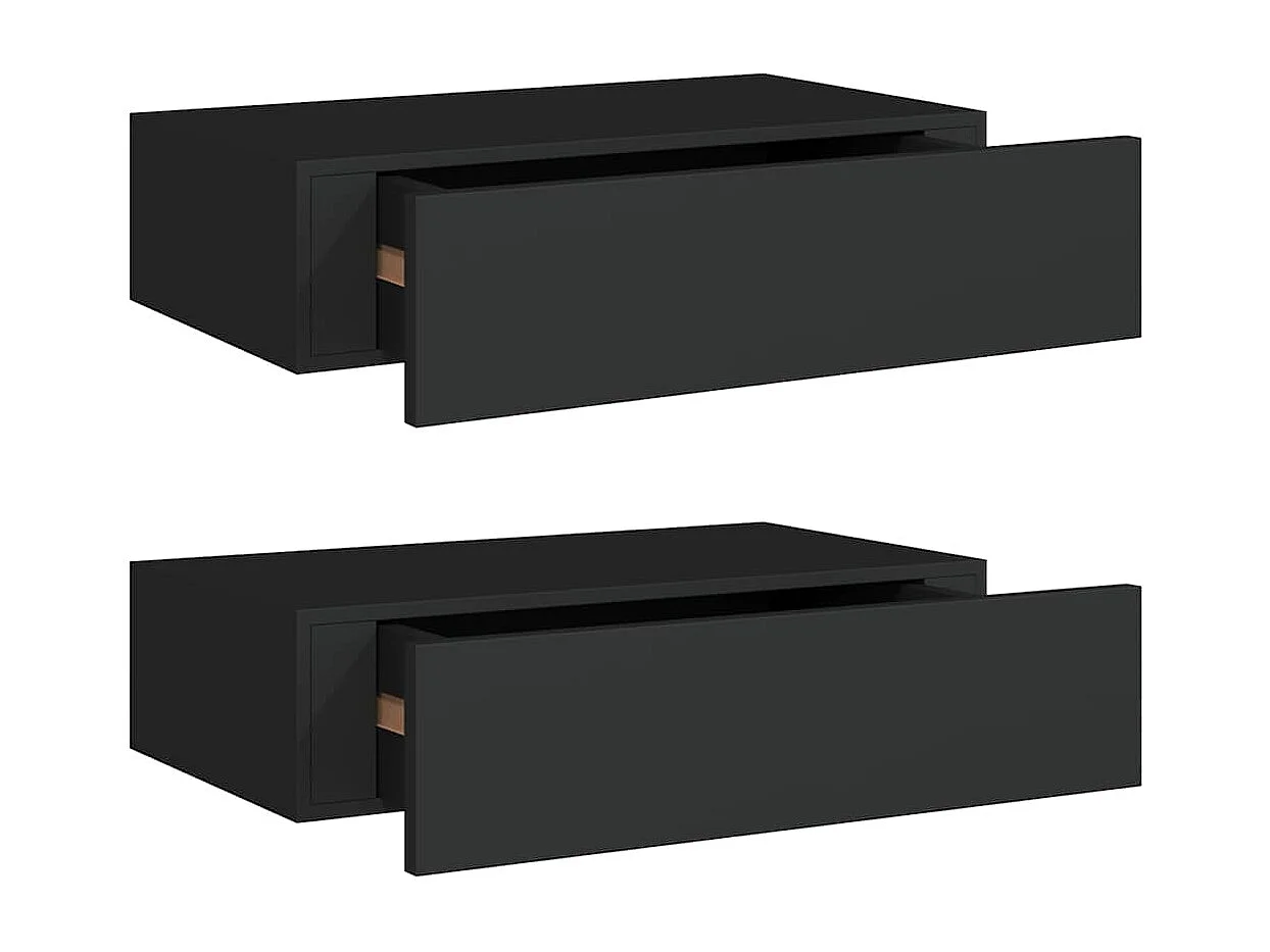 Wandschappen 2 st met lade 40x23,5x10 cm MDF zwart