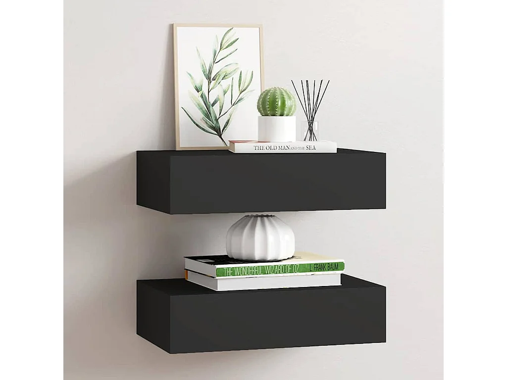 Wandschappen 2 st met lade 40x23,5x10 cm MDF zwart