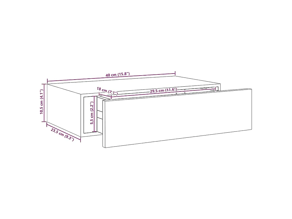 Wandschappen 2 st met lade 40x23,5x10 cm MDF zwart