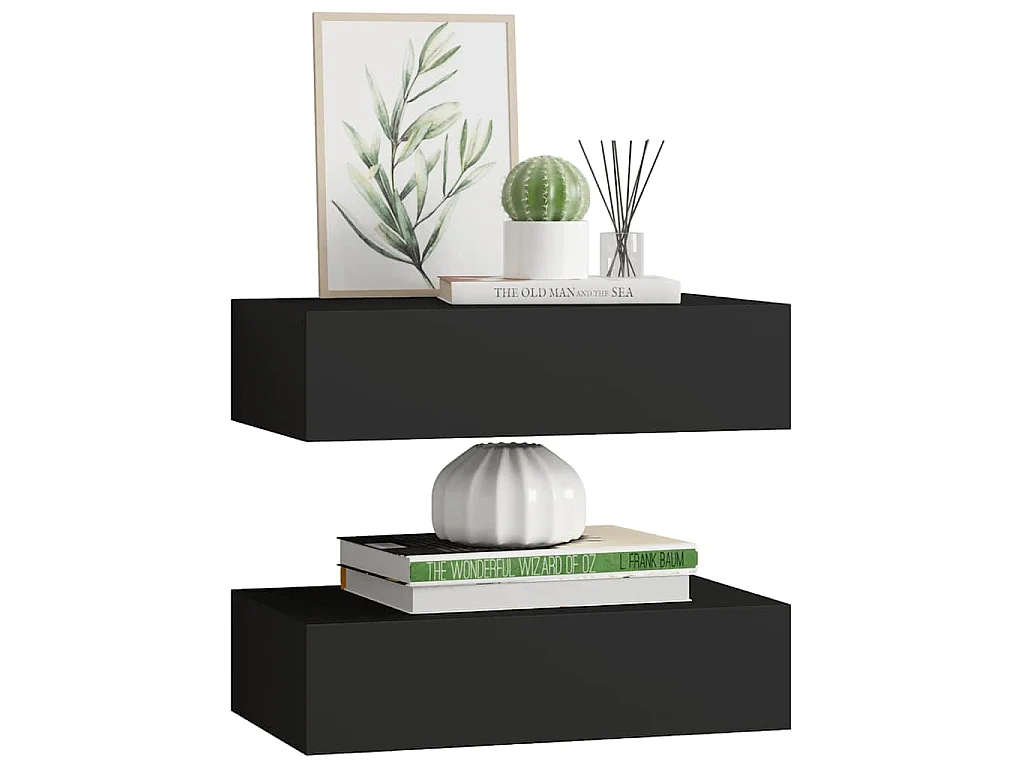 Wandschappen 2 st met lade 40x23,5x10 cm MDF zwart