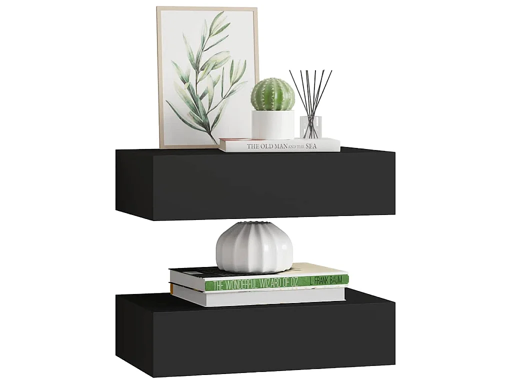 Prateleiras de parede com gavetas 2 pcs MDF 40x23,5x10 cm preto