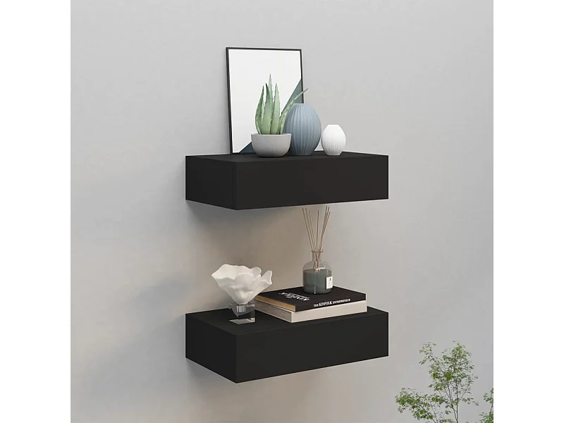 Wandschappen 2 st met lade 40x23,5x10 cm MDF zwart