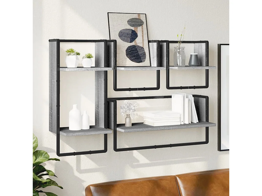 Ensemble d'étagères murales avec barres 4 pcs sonoma gris