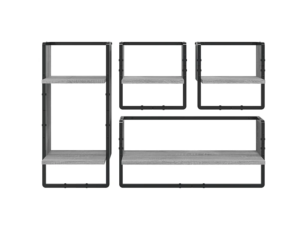 Ensemble d'étagères murales avec barres 4 pcs sonoma gris