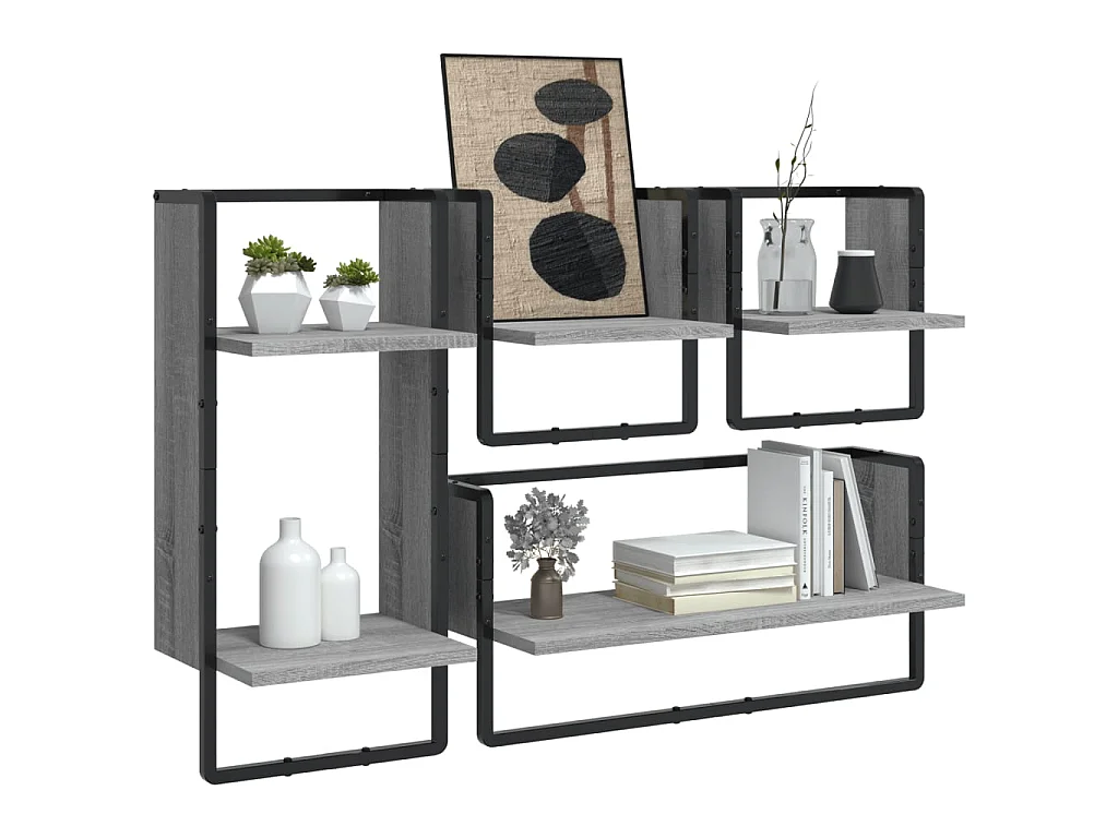 Ensemble d'étagères murales avec barres 4 pcs sonoma gris