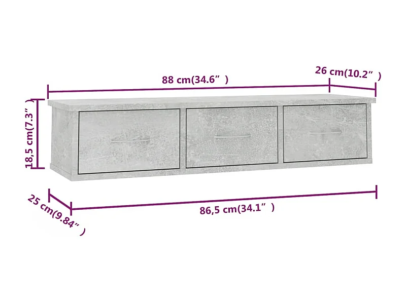 Étagère murale avec tiroirs Gris béton bois d'ingénierie