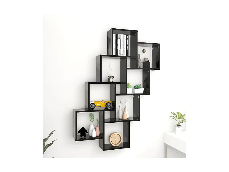 Estante de parede cúbica 90x15x119 cm deriv. madeira preto
