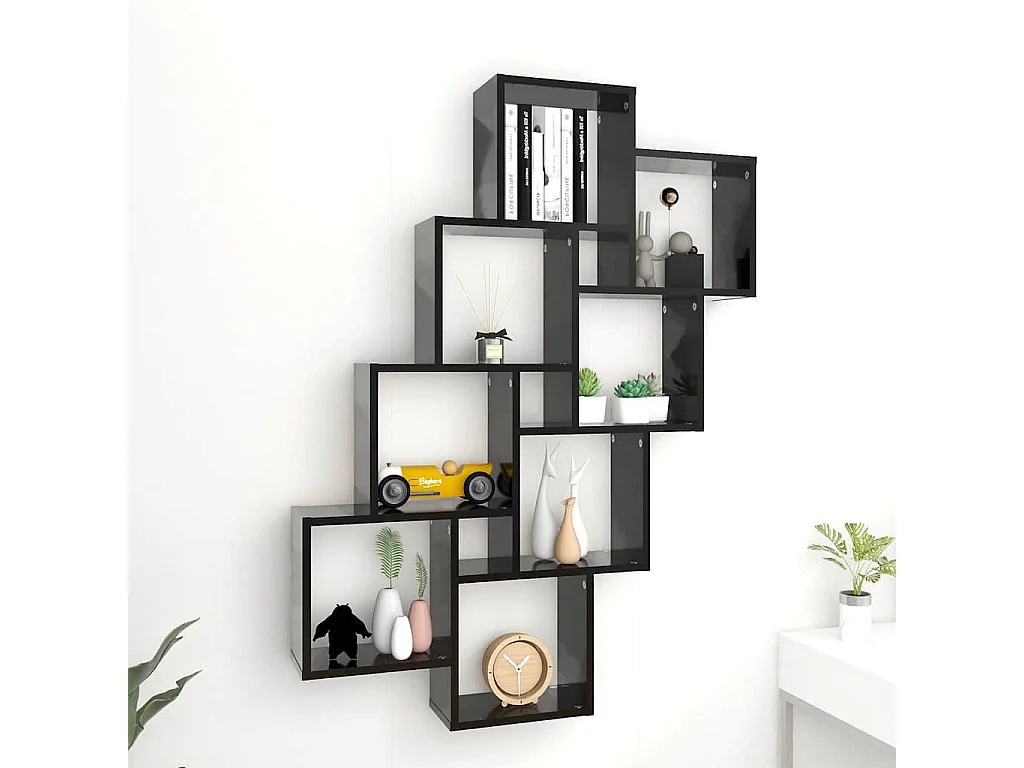 Wandschap kubus 90x15x119 cm bewerkt hout zwart