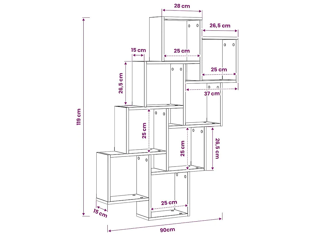 Wandschap kubus 90x15x119 cm bewerkt hout zwart