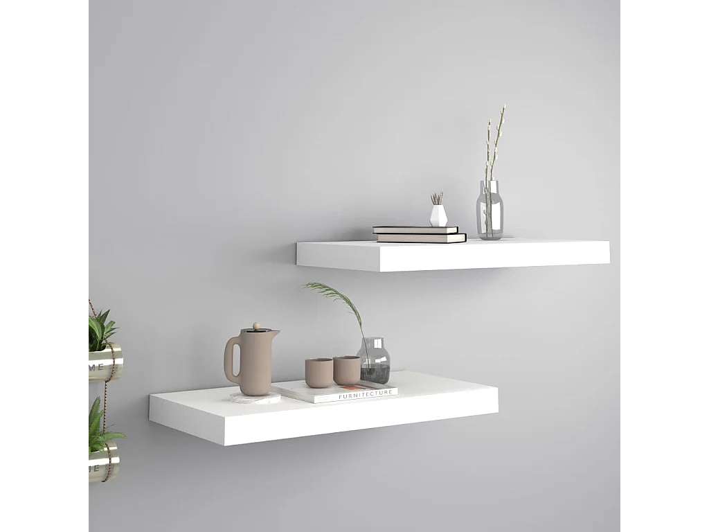 Prateleiras de parede suspensas 2 pcs 50x23x3,8cm MDF branco