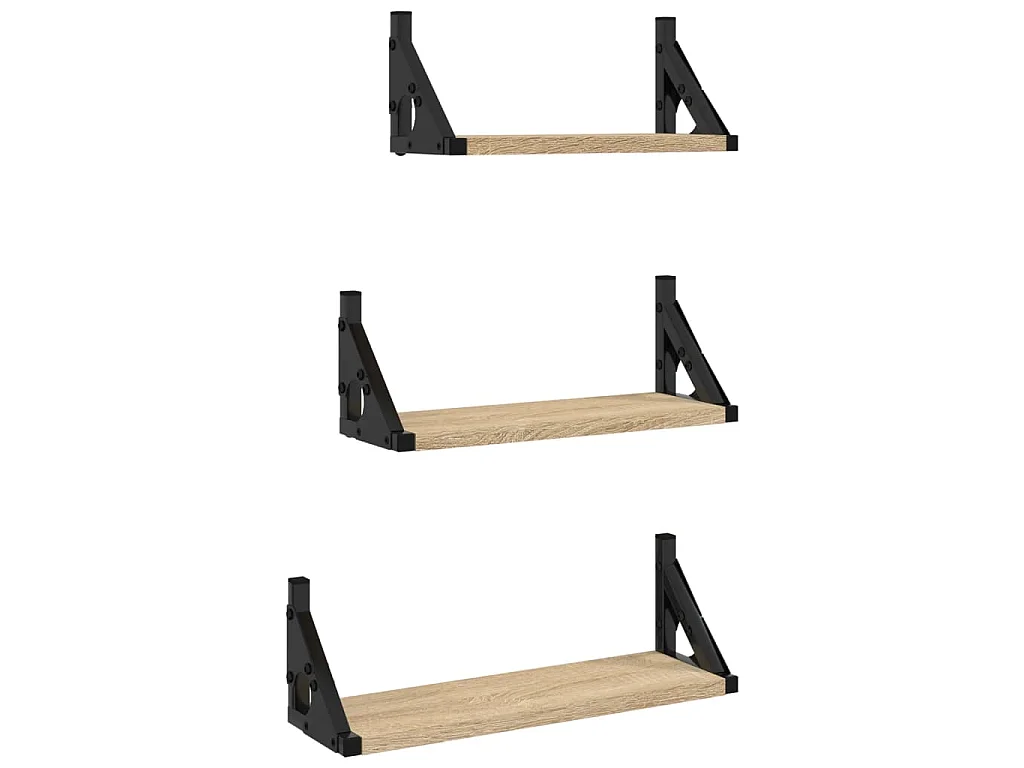 3-delige Wandschappenset bewerkt hout sonoma eikenkleurig